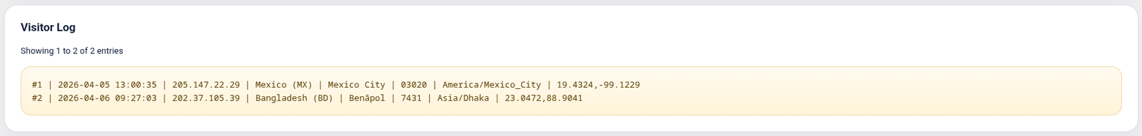 GeoIP2 Self-Contained visitor log table