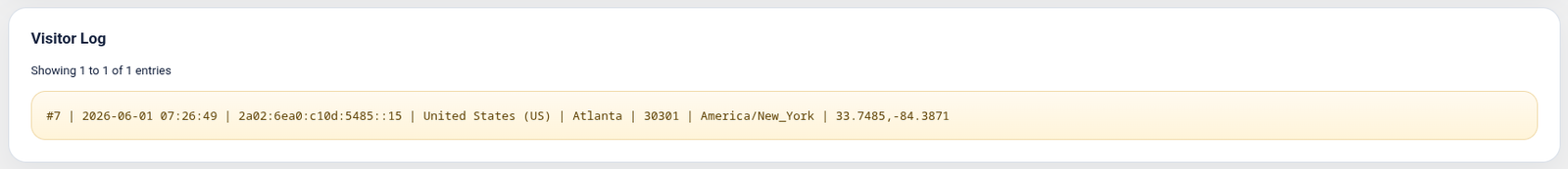 MDL Local Geo Lookup visitor log